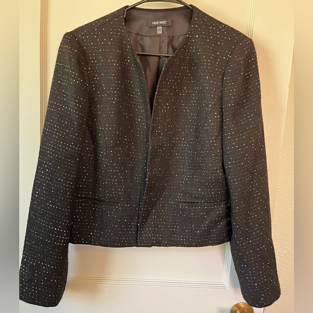 Nine West Women’s Blazer Jacket Black W/Multi Color Sml Sequins Size 10 NWT